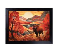 Cushioned Lap Tray with Bean Bag Base for Laptop & Eating - Bison Buffalo Art Deco No.2 Design | Padded Lap Desk for Sofa, Bed & Work | Portable TV Dinner & Breakfast Tray, Easy Clean Surface