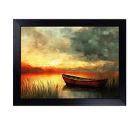 Cushioned Lap Tray with Bean Bag Base for Laptop & Eating - Boat On A Lake Vol.4 Design | Padded Lap Desk for Sofa, Bed & Work | Portable TV Dinner & Breakfast Tray, Easy Clean Surface