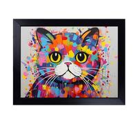 Cushioned Lap Tray with Bean Bag Base for Laptop & Eating - Cat Abstract No.2 Design | Padded Lap Desk for Sofa, Bed & Work | Portable TV Dinner & Breakfast Tray, Easy Clean Surface