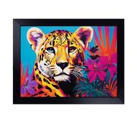 Cushioned Lap Tray with Bean Bag Base for Laptop & Eating - Cheetah Pop Art Design | Padded Lap Desk for Sofa, Bed & Work | Portable TV Dinner & Breakfast Tray, Easy Clean Surface