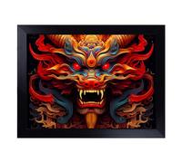 Cushioned Lap Tray with Bean Bag Base for Laptop & Eating - Chinese Dragon Geometric Art No.3 Design | Padded Lap Desk for Sofa, Bed & Work | Portable TV Dinner & Breakfast Tray, Easy Clean