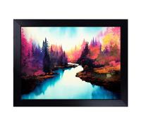 Cushioned Lap Tray with Bean Bag Base for Laptop & Eating - Colourful Forest River Vol.2 Design | Padded Lap Desk for Sofa, Bed & Work | Portable TV Dinner & Breakfast Tray, Easy Clean Surface