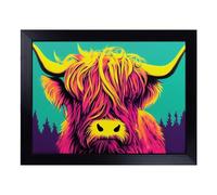 Cushioned Lap Tray with Bean Bag Base for Laptop & Eating - Colourful Highland Cow Vol.4 Design | Padded Lap Desk for Sofa, Bed & Work | Portable TV Dinner & Breakfast Tray, Easy Clean Surface