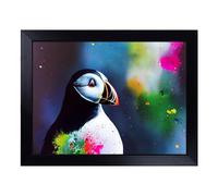 Cushioned Lap Tray with Bean Bag Base for Laptop & Eating - Colourful Puffin Bird Design | Padded Lap Desk for Sofa, Bed & Work | Portable TV Dinner & Breakfast Tray, Easy Clean Surface