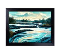 Cushioned Lap Tray with Bean Bag Base for Laptop & Eating - Cool River Art Design | Padded Lap Desk for Sofa, Bed & Work | Portable TV Dinner & Breakfast Tray, Easy Clean Surface