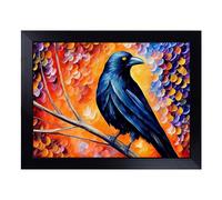 Cushioned Lap Tray with Bean Bag Base for Laptop & Eating - Crow Bird Painting Vol.4 Abstract Design | Padded Lap Desk for Sofa, Bed & Work | Portable TV Dinner & Breakfast Tray, Easy Clean