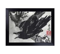 Cushioned Lap Tray with Bean Bag Base for Laptop & Eating - Crow On A Branch By Kawanabe Kyosai Design | Padded Lap Desk for Sofa, Bed & Work | Portable TV Dinner & Breakfast Tray, Easy Clean