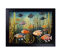 Cushioned Lap Tray with Bean Bag Base for Laptop & Eating - Fish Colour Field Design | Padded Lap Desk for Sofa, Bed & Work | Portable TV Dinner & Breakfast Tray, Easy Clean Surface