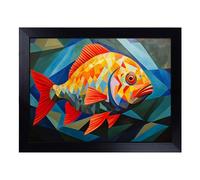 Cushioned Lap Tray with Bean Bag Base for Laptop & Eating - Fish Geometric Design | Padded Lap Desk for Sofa, Bed & Work | Portable TV Dinner & Breakfast Tray, Easy Clean Surface