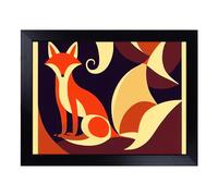 Cushioned Lap Tray with Bean Bag Base for Laptop & Eating - Fox Art Nouveau Abstract Design | Padded Lap Desk for Sofa, Bed & Work | Portable TV Dinner & Breakfast Tray, Easy Clean Surface