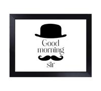 Cushioned Lap Tray with Bean Bag Base for Laptop & Eating - Good Morning Sir Typography Quote Design | Padded Lap Desk for Sofa, Bed & Work | Portable TV Dinner & Breakfast Tray, Easy Clean