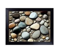 Cushioned Lap Tray with Bean Bag Base for Laptop & Eating - Great River Pebbles Design | Padded Lap Desk for Sofa, Bed & Work | Portable TV Dinner & Breakfast Tray, Easy Clean Surface