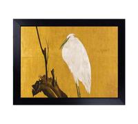 Cushioned Lap Tray with Bean Bag Base for Laptop & Eating - Heron On A Willow Tree Branch By Maruyama Okyo Asian Japanese | Wooden Lap Desk for Sofa, Bed & Work | Portable TV Dinner & Breakfast Tray