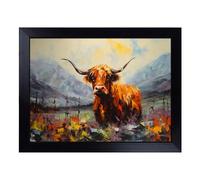 Cushioned Lap Tray with Bean Bag Base for Laptop & Eating - Highland Cow Action Design | Padded Lap Desk for Sofa, Bed & Work | Portable TV Dinner & Breakfast Tray, Easy Clean Surface