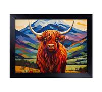 Cushioned Lap Tray with Bean Bag Base for Laptop & Eating - Highland Cow Art Deco Art No.2 Design | Padded Lap Desk for Sofa, Bed & Work | Portable TV Dinner & Breakfast Tray, Easy Clean