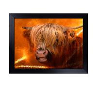 Cushioned Lap Tray with Bean Bag Base for Laptop & Eating - Highland Cow Design Design | Padded Lap Desk for Sofa, Bed & Work | Portable TV Dinner & Breakfast Tray, Easy Clean Surface
