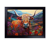 Cushioned Lap Tray with Bean Bag Base for Laptop & Eating - Highland Cow Hard Edge Design | Padded Lap Desk for Sofa, Bed & Work | Portable TV Dinner & Breakfast Tray, Easy Clean Surface