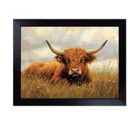 Cushioned Lap Tray with Bean Bag Base for Laptop & Eating - Highland Cow in a Meadow Vol.2 Design | Padded Lap Desk for Sofa, Bed & Work | Portable TV Dinner & Breakfast Tray, Easy Clean