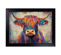 Cushioned Lap Tray with Bean Bag Base for Laptop & Eating - Highland Cow in Colour Vol.1 Design | Padded Lap Desk for Sofa, Bed & Work | Portable TV Dinner & Breakfast Tray, Easy Clean Surface