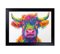 Cushioned Lap Tray with Bean Bag Base for Laptop & Eating - Highland Cow in Colour Vol.3 Design | Padded Lap Desk for Sofa, Bed & Work | Portable TV Dinner & Breakfast Tray, Easy Clean Surface