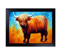 Cushioned Lap Tray with Bean Bag Base for Laptop & Eating - Highland Cow Painting Vol.1 Abstract Design | Padded Lap Desk for Sofa, Bed & Work | Portable TV Dinner & Breakfast Tray, Easy Clean