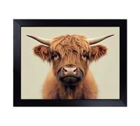 Cushioned Lap Tray with Bean Bag Base for Laptop & Eating - Highland Cow Portrait Design | Padded Lap Desk for Sofa, Bed & Work | Portable TV Dinner & Breakfast Tray, Easy Clean Surface