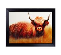 Cushioned Lap Tray with Bean Bag Base for Laptop & Eating - Highland Cow Watercolour Vol.3 Design | Padded Lap Desk for Sofa, Bed & Work | Portable TV Dinner & Breakfast Tray, Easy Clean