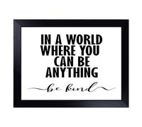 Cushioned Lap Tray with Bean Bag Base for Laptop & Eating - In A World Where You Can Be Anything Be Kind Typography Quote | Wooden Lap Desk for Sofa, Bed & Work | Portable TV Dinner & Breakfast Tray