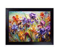 Cushioned Lap Tray with Bean Bag Base for Laptop & Eating - Iris Flower Expressionism Design | Padded Lap Desk for Sofa, Bed & Work | Portable TV Dinner & Breakfast Tray, Easy Clean Surface