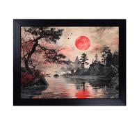 Cushioned Lap Tray with Bean Bag Base for Laptop & Eating - Japanese Sunset Painting Design | Padded Lap Desk for Sofa, Bed & Work | Portable TV Dinner & Breakfast Tray, Easy Clean Surface