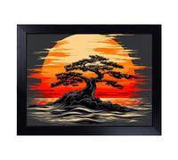 Cushioned Lap Tray with Bean Bag Base for Laptop & Eating - Japanese Sunset View Design | Padded Lap Desk for Sofa, Bed & Work | Portable TV Dinner & Breakfast Tray, Easy Clean Surface