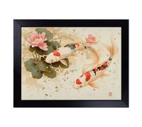 Cushioned Lap Tray with Bean Bag Base for Laptop & Eating - Koi Fish Design | Padded Lap Desk for Sofa, Bed & Work | Portable TV Dinner & Breakfast Tray, Easy Clean Surface