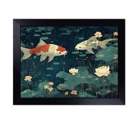 Cushioned Lap Tray with Bean Bag Base for Laptop & Eating - Koi Fish Pond Design | Padded Lap Desk for Sofa, Bed & Work | Portable TV Dinner & Breakfast Tray, Easy Clean Surface