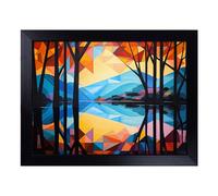 Cushioned Lap Tray with Bean Bag Base for Laptop & Eating - Lake Geometric Design | Padded Lap Desk for Sofa, Bed & Work | Portable TV Dinner & Breakfast Tray, Easy Clean Surface