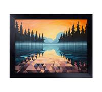 Cushioned Lap Tray with Bean Bag Base for Laptop & Eating - Lake Geometric No.3 Design | Padded Lap Desk for Sofa, Bed & Work | Portable TV Dinner & Breakfast Tray, Easy Clean Surface