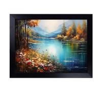 Cushioned Lap Tray with Bean Bag Base for Laptop & Eating - Lake Impressionism Design | Padded Lap Desk for Sofa, Bed & Work | Portable TV Dinner & Breakfast Tray, Easy Clean Surface