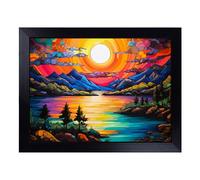 Cushioned Lap Tray with Bean Bag Base for Laptop & Eating - Lake Pop Art Design | Padded Lap Desk for Sofa, Bed & Work | Portable TV Dinner & Breakfast Tray, Easy Clean Surface