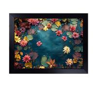 Cushioned Lap Tray with Bean Bag Base for Laptop & Eating - Lily Pond Flowers Design | Padded Lap Desk for Sofa, Bed & Work | Portable TV Dinner & Breakfast Tray, Easy Clean Surface