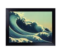 Cushioned Lap Tray with Bean Bag Base for Laptop & Eating - Lively Japanese Wave Design | Padded Lap Desk for Sofa, Bed & Work | Portable TV Dinner & Breakfast Tray, Easy Clean Surface