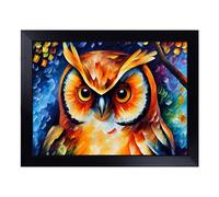 Cushioned Lap Tray with Bean Bag Base for Laptop & Eating - Long Eared Owl Painting Vol.1 Abstract Design | Padded Lap Desk for Sofa, Bed & Work | Portable TV Dinner & Breakfast Tray