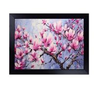 Cushioned Lap Tray with Bean Bag Base for Laptop & Eating - Magnolia Flower Action No.2 Design | Padded Lap Desk for Sofa, Bed & Work | Portable TV Dinner & Breakfast Tray, Easy Clean Surface