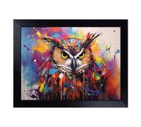 Cushioned Lap Tray with Bean Bag Base for Laptop & Eating - Owl Abstract Design | Padded Lap Desk for Sofa, Bed & Work | Portable TV Dinner & Breakfast Tray, Easy Clean Surface