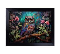 Cushioned Lap Tray with Bean Bag Base for Laptop & Eating - Owl Art Deco Design | Padded Lap Desk for Sofa, Bed & Work | Portable TV Dinner & Breakfast Tray, Easy Clean Surface