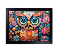 Cushioned Lap Tray with Bean Bag Base for Laptop & Eating - Owl Design | Padded Lap Desk for Sofa, Bed & Work | Portable TV Dinner & Breakfast Tray, Easy Clean Surface