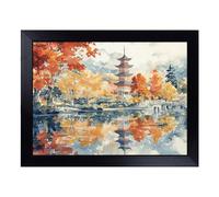 Cushioned Lap Tray with Bean Bag Base for Laptop & Eating - Pagoda by a Lake Design | Padded Lap Desk for Sofa, Bed & Work | Portable TV Dinner & Breakfast Tray, Easy Clean Surface