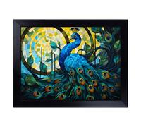 Cushioned Lap Tray with Bean Bag Base for Laptop & Eating - Peacock Geometric No.2 Design | Padded Lap Desk for Sofa, Bed & Work | Portable TV Dinner & Breakfast Tray, Easy Clean Surface