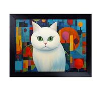 Cushioned Lap Tray with Bean Bag Base for Laptop & Eating - Persian Cat Abstract Design | Padded Lap Desk for Sofa, Bed & Work | Portable TV Dinner & Breakfast Tray, Easy Clean Surface