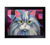 Cushioned Lap Tray with Bean Bag Base for Laptop & Eating - Persian Cat Geometric No.2 Design | Padded Lap Desk for Sofa, Bed & Work | Portable TV Dinner & Breakfast Tray, Easy Clean Surface