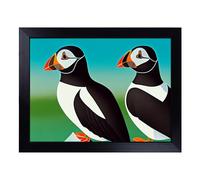 Cushioned Lap Tray with Bean Bag Base for Laptop & Eating - Puffin Birds Vol.2 Design | Padded Lap Desk for Sofa, Bed & Work | Portable TV Dinner & Breakfast Tray, Easy Clean Surface