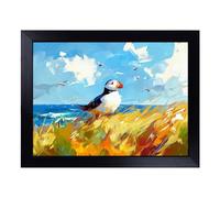 Cushioned Lap Tray with Bean Bag Base for Laptop & Eating - Puffin Design Design | Padded Lap Desk for Sofa, Bed & Work | Portable TV Dinner & Breakfast Tray, Easy Clean Surface